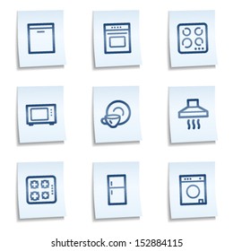 Home appliances web icons, blue notes