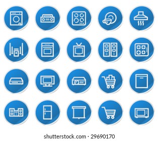 Home appliances web icons, blue sticker series