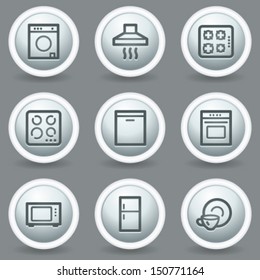 Home appliances web icons, circle grey matte buttons
