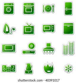 Home appliances web icons, green sticker series