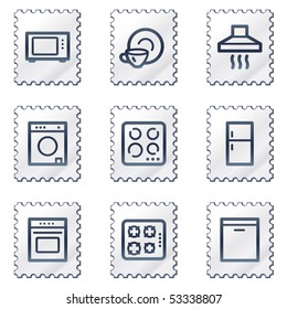 Home appliances web icons, white stamp series