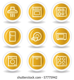 Home appliances web icons, yellow glossy circle buttons