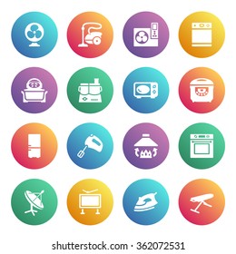 Home appliances white icons on color buttons.
