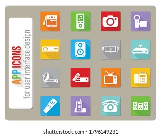 Home applicances icons set in flat design with long shadow