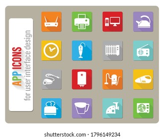 Home applicances icons set in flat design with long shadow