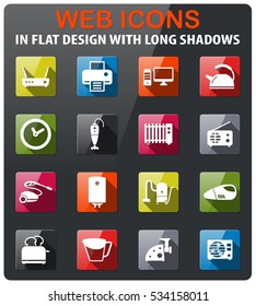 Home applicances icons set in flat design with long shadow