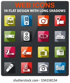 Home applicances icons set in flat design with long shadow