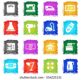 Home applicances simply symbols in grunge style for user interface design