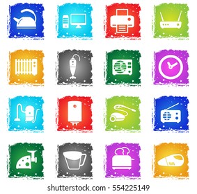 Home applicances simply symbols in grunge style for user interface design