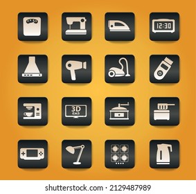 Home applicances symbols on black buttons on yellow background