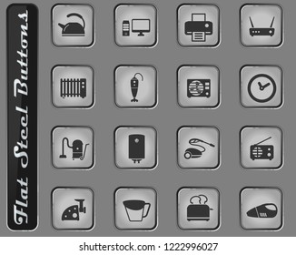 Home applicances vector web icons on the flat steel buttons