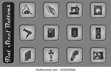 Home applicances vector web icons on the flat steel buttons