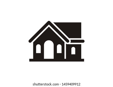 home with arc windows and door. simple icon in black and white