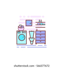 Home areas bathroom. Thin line flat color vector illustration. Modern trendy design. Style graphic concept interior house.