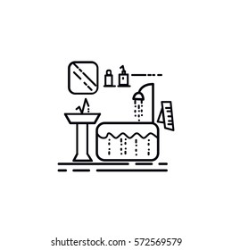 Home areas bathroom. Thin line vector illustration. Style graphic concept interior house.
