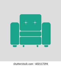 Home armchair icon. Gray background with green. Vector illustration.