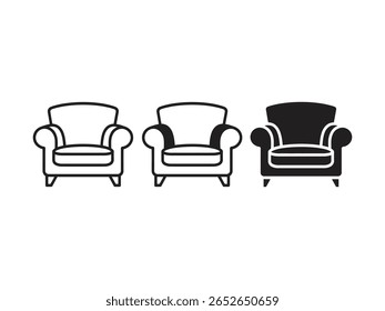 Home armchair vector outline icon. Simple Outline Illustration of Three Classic Armchairs. couch or armchair symbol.