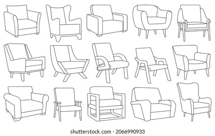 Home armchair vector outline set icon. Vector illustration comfortable chair on white background. Isolated outline set icon home armchair.