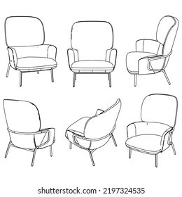 Home armchair vector outline set icon. Vector illustration comfortable chair on white background. Isolated outline set icon home armchair.