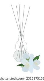 Home aromatherapy Vector isolated illustration. Diffuser with sticks jasmin fragrance