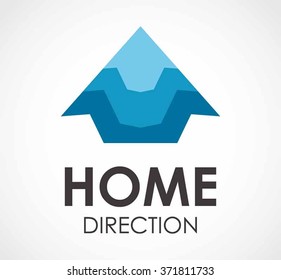 Home of arrow up direction abstract vector and logo design or template house building business icon of company identity symbol concept