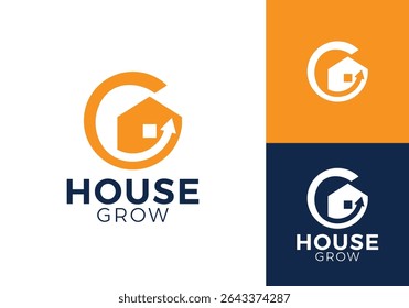 Inicio Flecha Diseño de logotipo. Bienes raíces de crecimiento simple, arquitectura, propiedad, construcción de edificios Concepto de Vector de símbolos	
