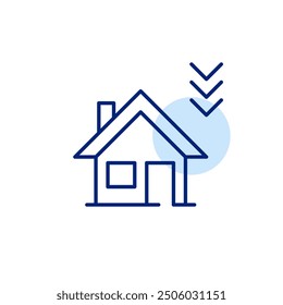 Home with arrows down. Property value decrease. Pixel perfect, editable stroke icon