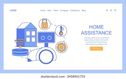 Home Assistant concept. Smart house technology for automated comfort and security. Wireless system integration for convenient living. Vector illustration.