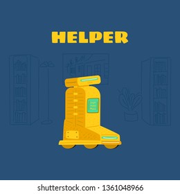 Home assistant and a robot with artificial intelligence. Machine learning skills droid. Help people with disabilities. Technology and the future.