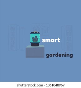 Home assistant and a robot with artificial intelligence. Smart greenhouse for seedlings. Growing indoor plants in an incubator. The technique analyzes plants and automatically fertilizes and waters.