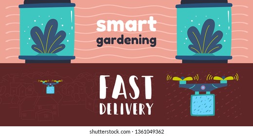 Home assistant and a robot with artificial intelligence. Smart greenhouse for seedlings. Growing indoor plants in an incubator. Quadcopter with propeller blades.