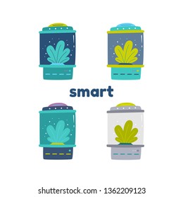 Home assistant and a robot with artificial intelligence. Smart greenhouse for seedlings. Growing indoor plants in an incubator. The technique analyzes plants and automatically fertilizes and waters.