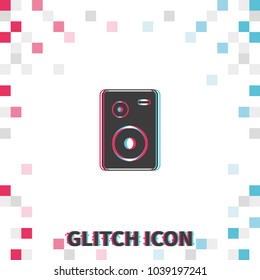 Home audio speaker  glitch effect vector icon.