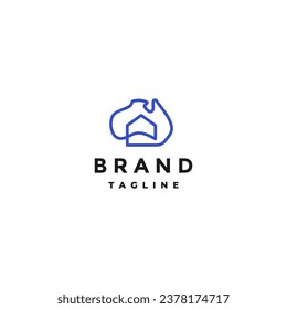 Home And Australia In One Line Design. One Line Shaping Australia Continent And House Icon Logo Design.