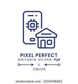 Home Automation app linear desktop icon. Automatic control. Internet of Things devices. Pixel perfect 128x128, outline 4px. GUI, UX design. Isolated user interface element for website. Editable stroke