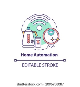 Home automation concept icon. Gadgets and devices. Household technology abstract idea thin line illustration. Isolated outline drawing. Editable stroke. Roboto-Medium, Myriad Pro-Bold fonts used