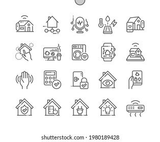 Home automation. Control house. Security system. Energy management and lighting control. Technology and monitoring. Pixel Perfect Vector Thin Line Icons. Simple Minimal Pictogram