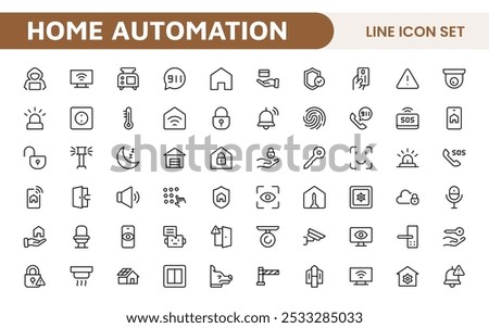 Home Automation Icon Set. Smart and intuitive icons for controlling lights, security, and devices, perfect for smart home apps, IoT interfaces, and tech-savvy branding.