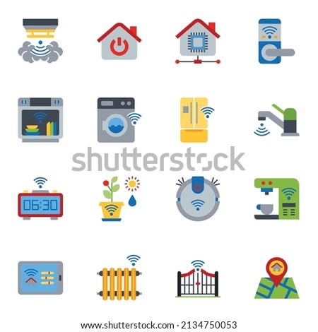 Home automation icons set 2, Smart home flat color icon vector image.