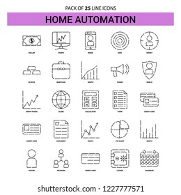 Home Automation Line Icon Set - 25 Dashed Outline Style
