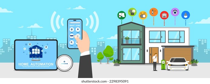 Home automation, Smart home intelligent system, Application on smartphone for security camera, Electric appliance or Device control, Infographic program for monitoring or management in the buildings.