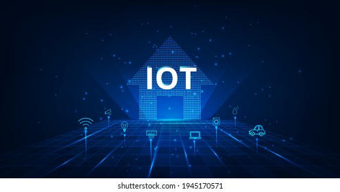 Home automation system concept.Smart home control.Internet of things technology of home automation system.Internet of things (IOT) illustration with icons of house and appliances.