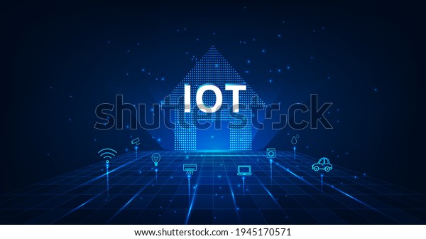 Home\
automation system concept.Smart home control.Internet of things\
technology of home automation system.Internet of things (IOT)\
illustration with icons of house and\
appliances.