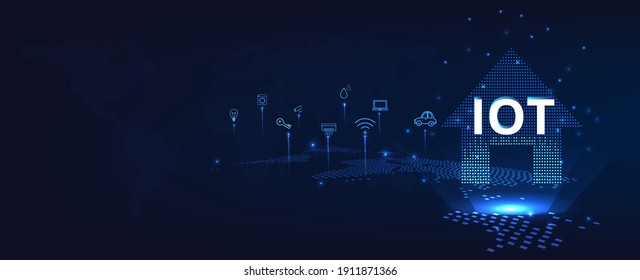 home automation system. Smart home control concept.Internet of things technology of home automation system.Internet of things (IOT) illustration with icons of house and appliances.