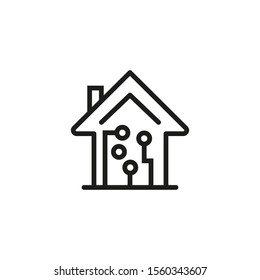 Home automation thin line icon. Building, networking, circuit board isolated outline sign. Smart house concept. Vector illustration symbol element for web design and apps
