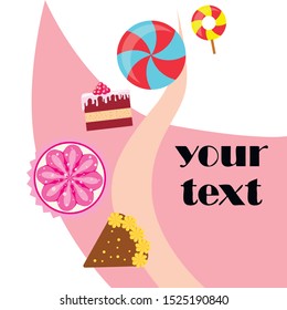 Home bakery vector illustration of birthday cake, capcake and sweets . Design idea for poster, cards and advertisment