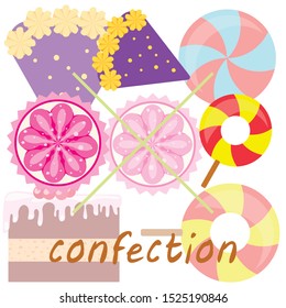 Home bakery vector illustration of birthday cake, capcake and sweets . Design idea for poster, cards and advertisment