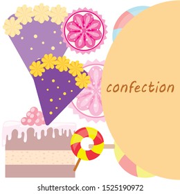Home bakery vector illustration of birthday cake, capcake and sweets . Design idea for poster, cards and advertisment