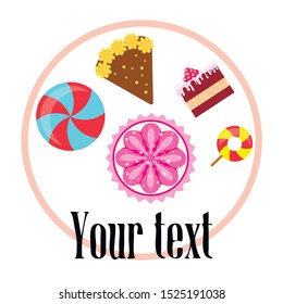 Home bakery vector illustration of birthday cake, capcake and sweets . Design idea for poster, cards and advertisment