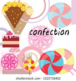 Home bakery vector illustration of birthday cake, capcake and sweets . Design idea for poster, cards and advertisment.